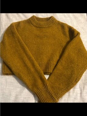 H&M Cropped Crewneck Sweater in Mustard